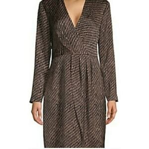 H Halston Black & Tan Net Design Faux Wrap Dress sz S NWT